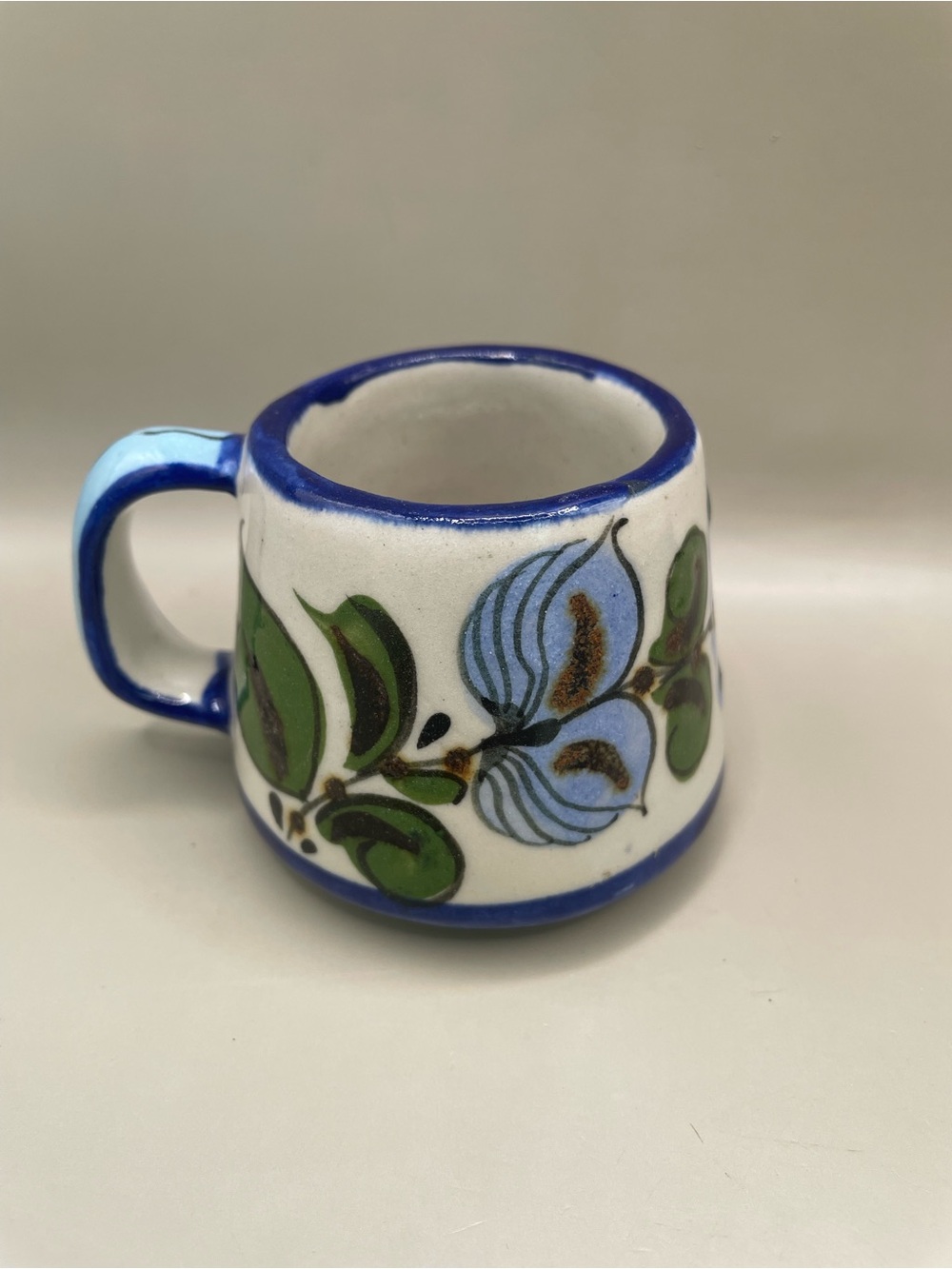 Tonala Stoneware Mug Hand Made Hand Painted Signed Floral Mexico Pottery 2.75”